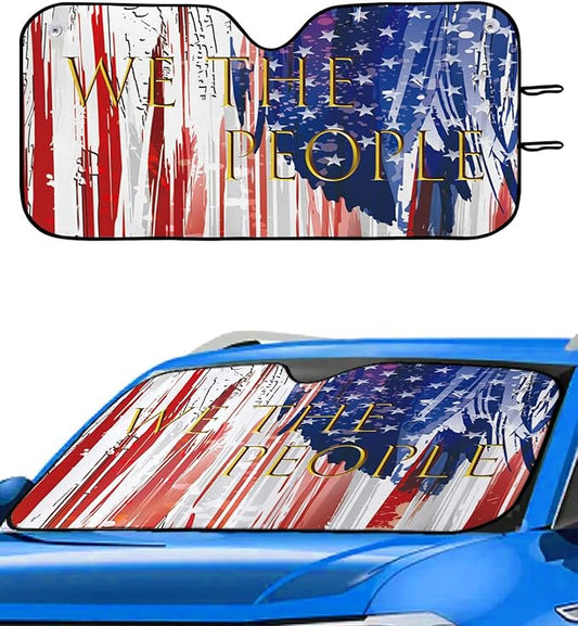 4th Of July Car Sun Shade We The People American Flag Winshield Sun Shade Red Blue