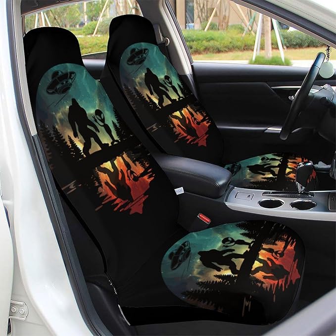 Bigfoot Car Seat Covers Bigfoot Alien UFO Trees Forest Seat Covers Black