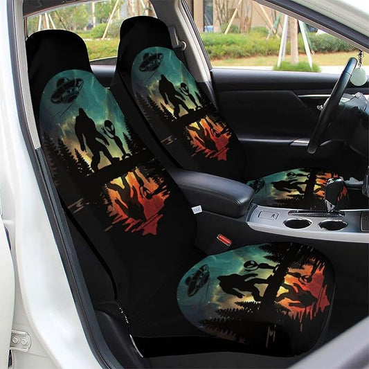 Bigfoot Car Seat Covers Bigfoot Alien UFO Trees Forest Seat Covers Black