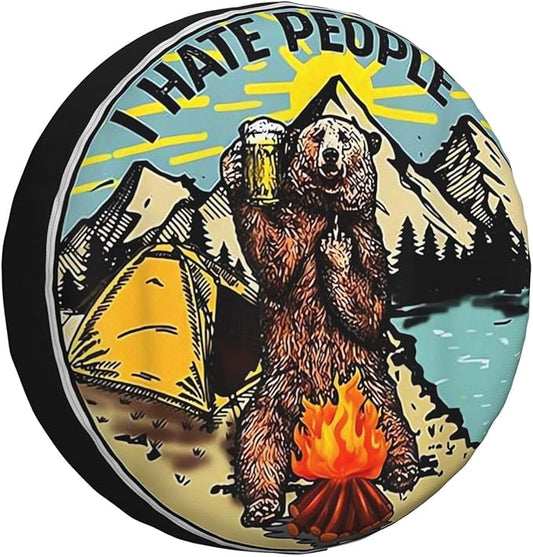 Bear Spare Tire Cover Vintage Happy Camper Bear I Hate People Tire Covers Colorful