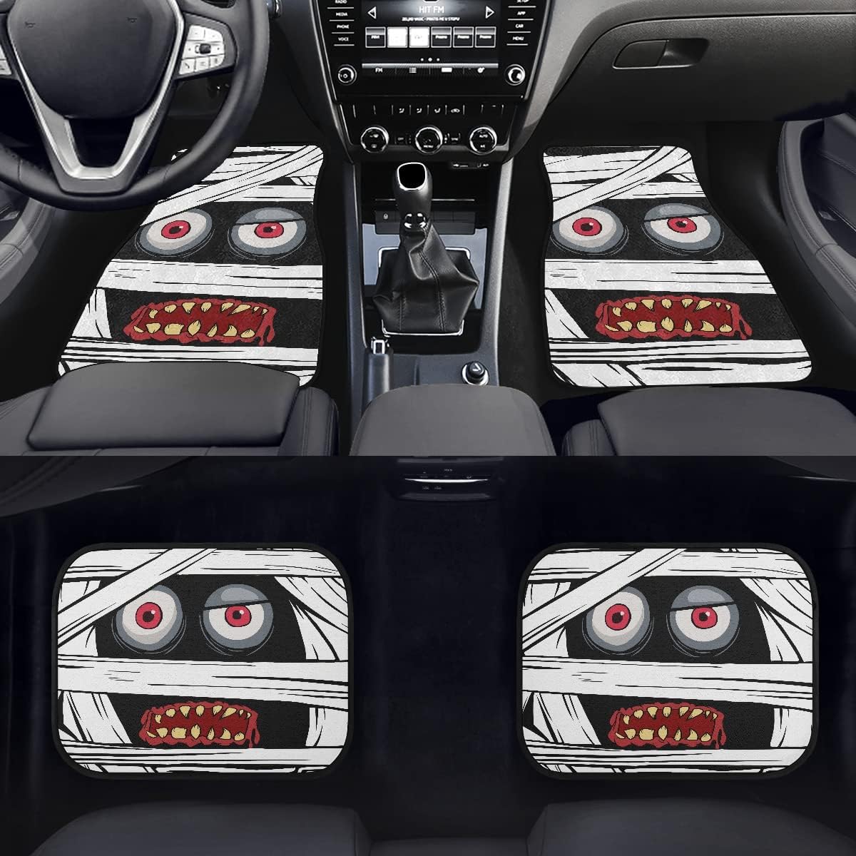 Halloween Car Mats Halloween Scary Mummy Face Car Floor Mats Black White