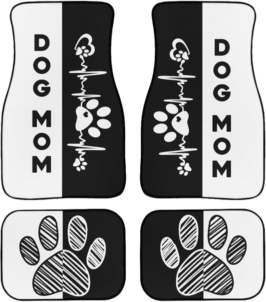 Dog Car Floor Mats Funny Dog Mom Pawprints Heart Beat Pattern Car Mats