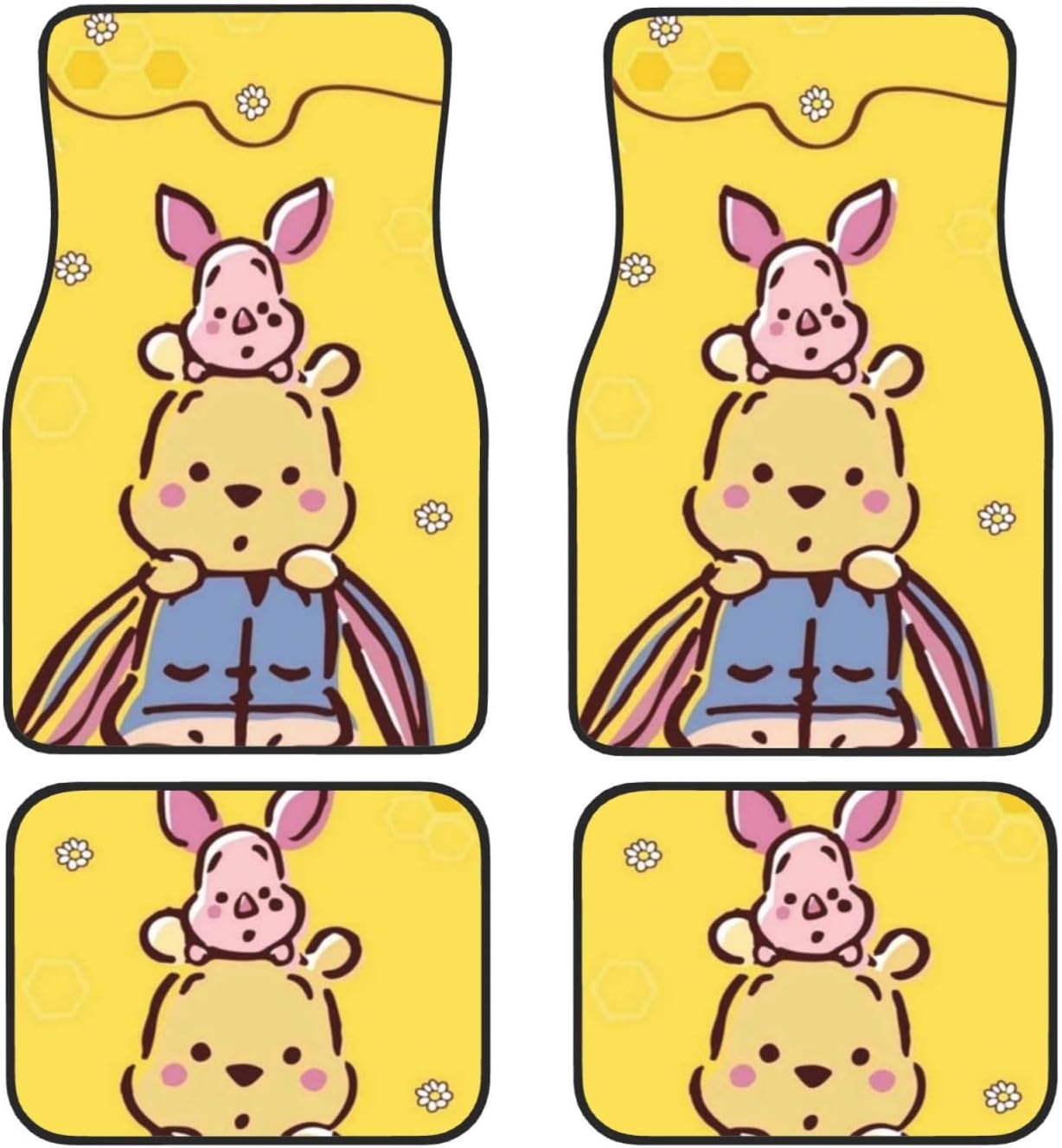 WTP Car Mats Cute Pooh Eeyore Piglet Graphic Car Floor Mats Yellow