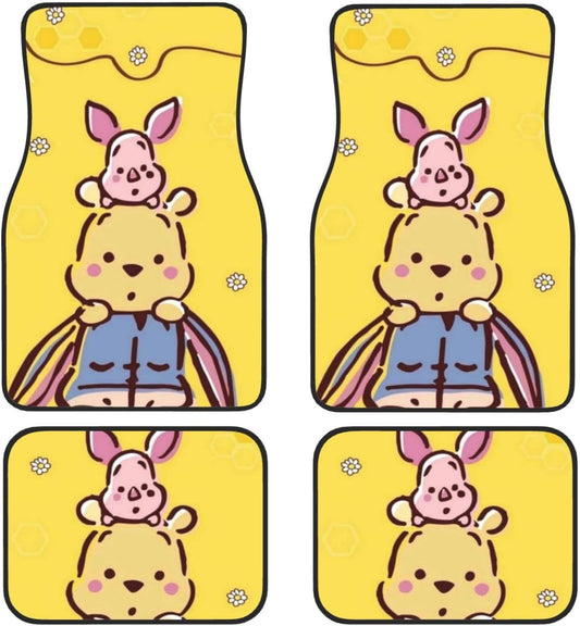 WTP Car Mats Cute Pooh Eeyore Piglet Graphic Car Floor Mats Yellow