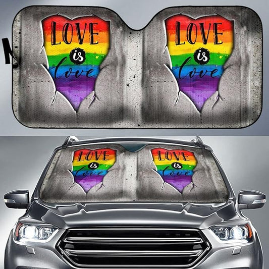 LGBT Car Sun Shade Love Is Love Rainbow Vintage Winshield Sun Shade Gray