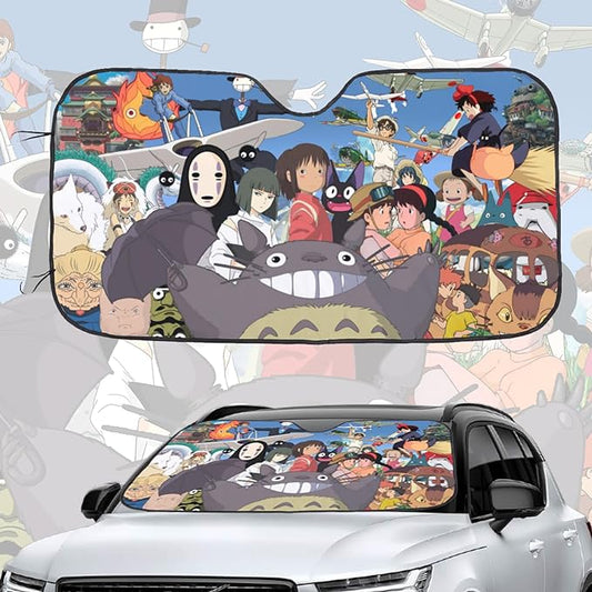 SGhibli Car Sun Shade SGhibli All Characters Pattern Winshield Sun Shade Colorful