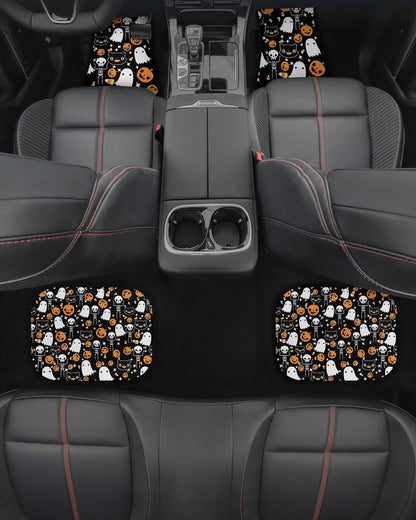 Halloween Car Mats Halloween Ghost Cat Skeleton Pattern Car Floor Mats Black Orange