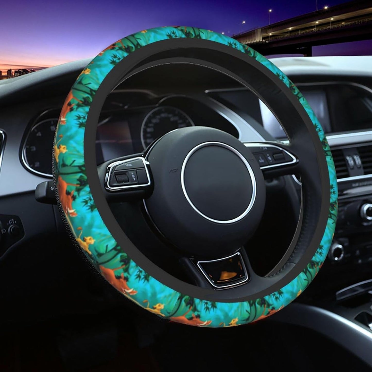 LK Steering Wheel Cover Simba Pumba And Timon Happy Walk Driving Wheel Cover Colorful