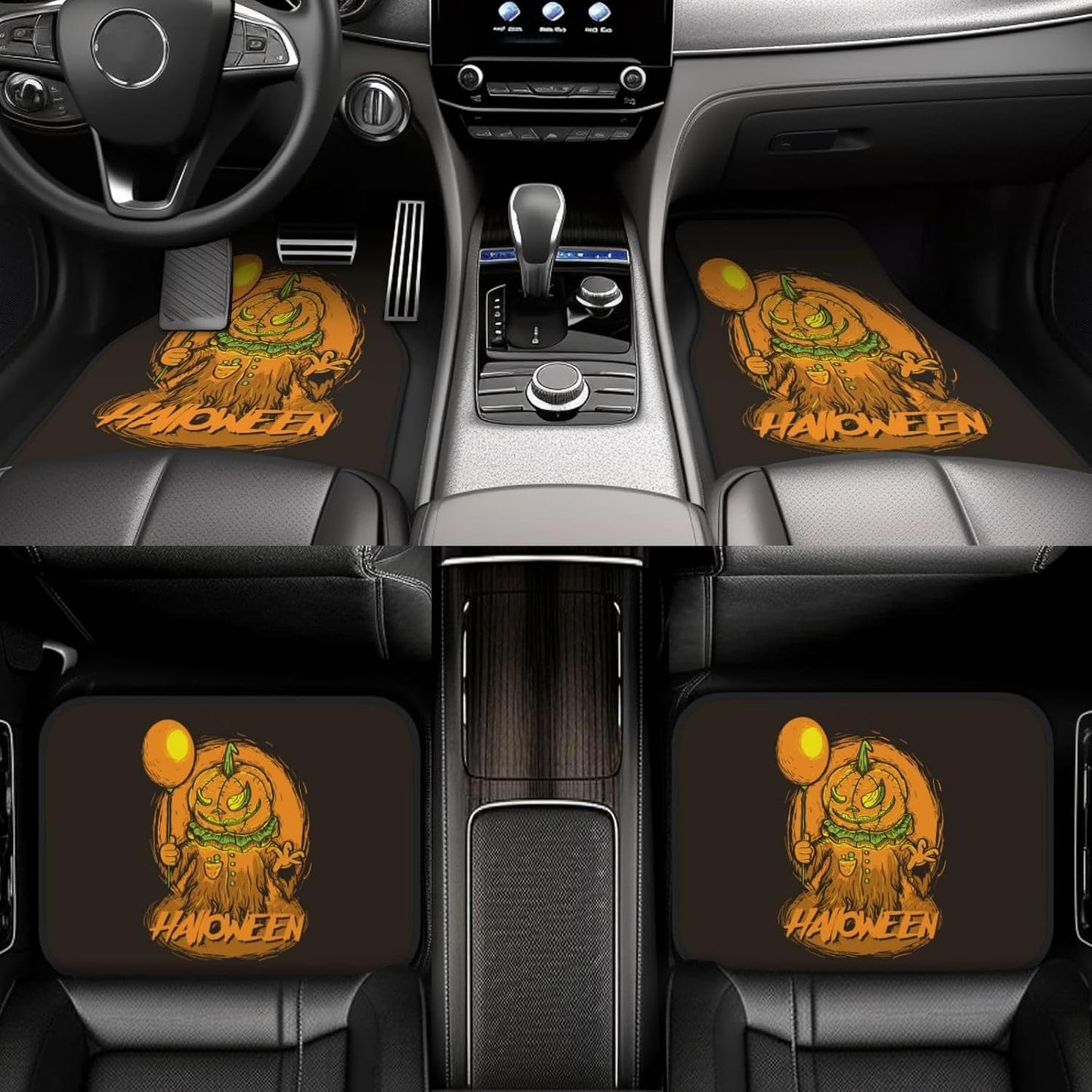 Halloween Car Mats Halloween Scary Pumpkin Head With Balloon Car Floor Mats Black Orange