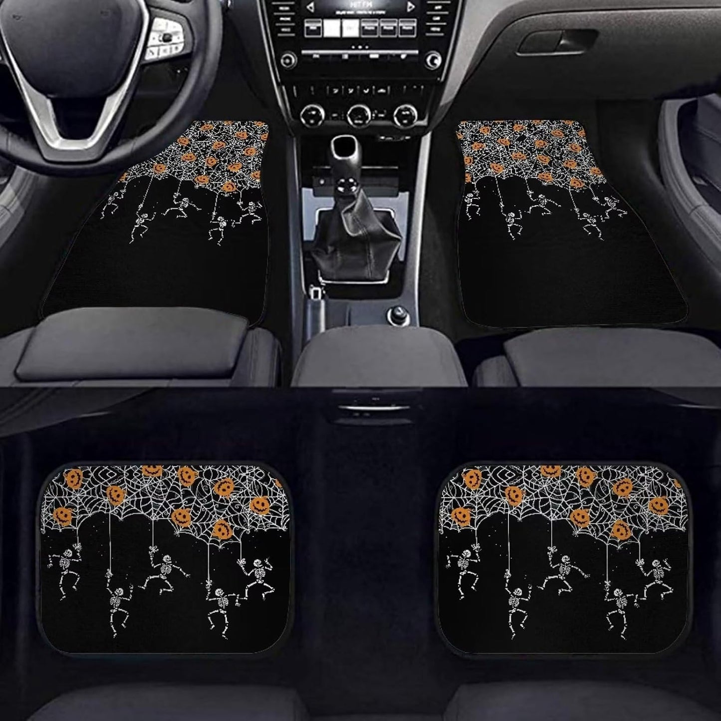 Halloween Car Mats Halloween Skull Pumpkin Spider Web Pattern Car Floor Mats Black Gray