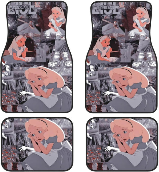 Alice In Wonderland Car Mats Alice In Wonderland Scene Pattern Car Floor Mats Black Gray