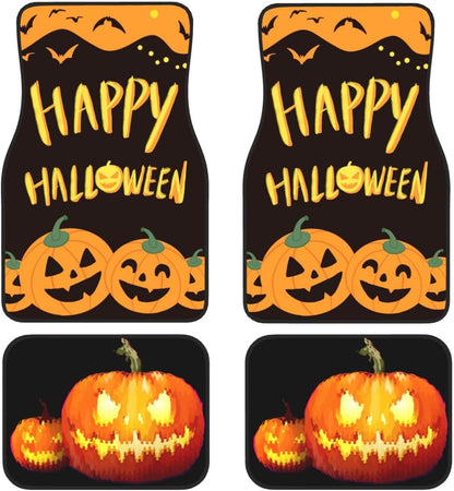 Halloween Car Mats Happy Halloween Ghost Pumpkin Pattern Car Floor Mats Black Orange