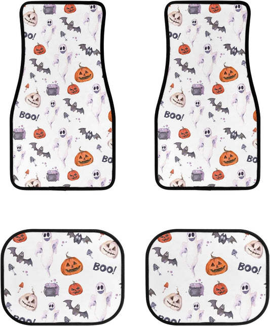 Halloween Car Mats Vintage Halloween Ghost Witch Caulron Pattern Car Floor Mats White