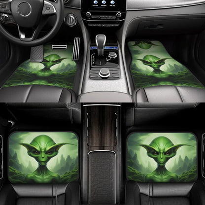 Alien Car Mats Weird Face Alien Graphic Car Floor Mats Green