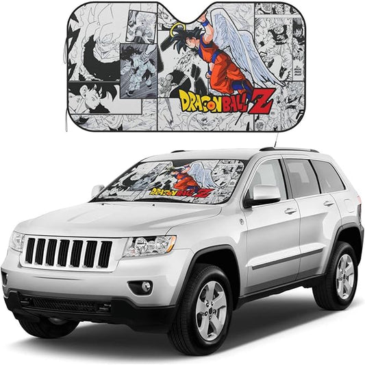 Dragon Ball Car Sun Shade Goku With Wings Dragon Ball Manga Pattern Winshield Sun Shade Black White