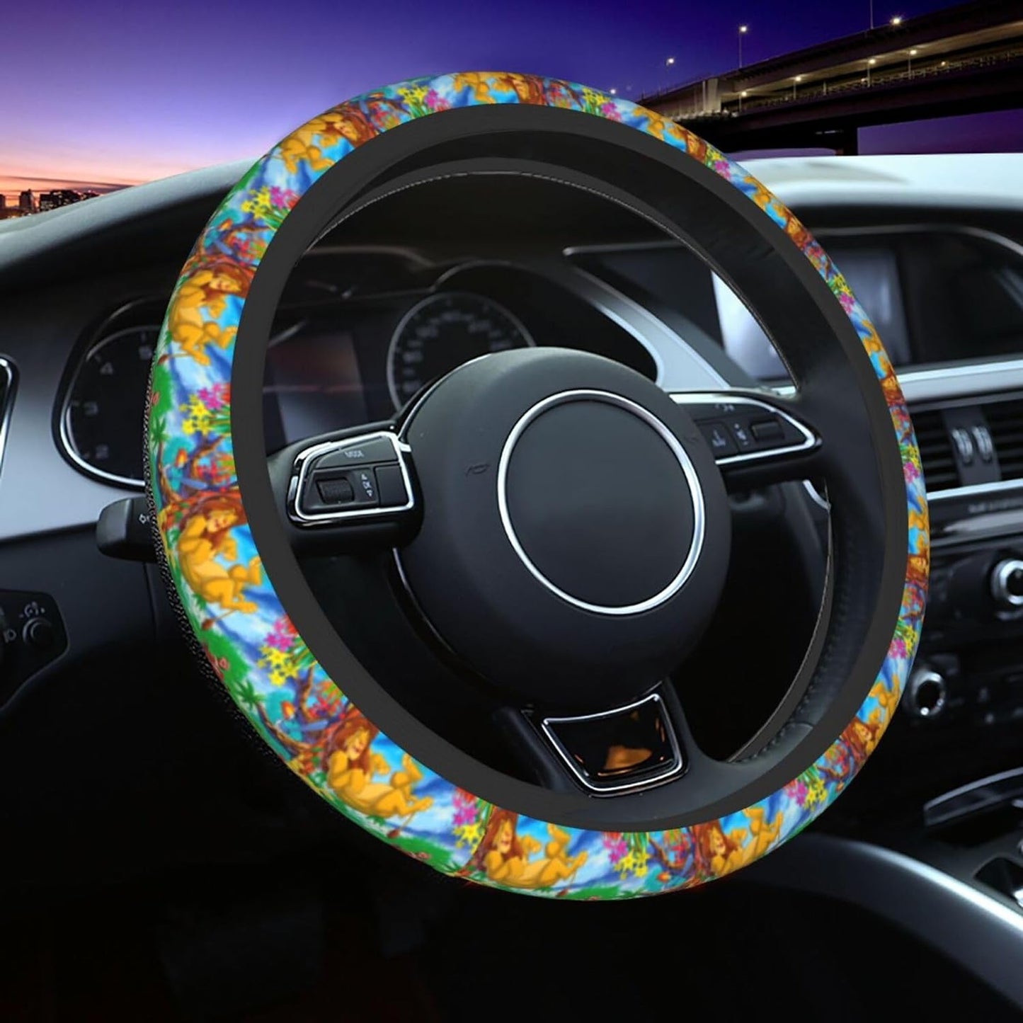 LK Steering Wheel Cover Simba Grown Up With Pumba And Timon Driving Wheel Cover Colorful