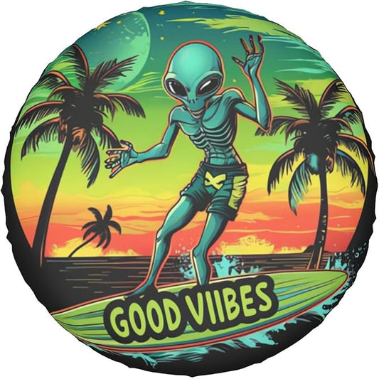 Alien Spare Tire Cover Alien Surfboarding Good Vibes Tire Covers Colorful