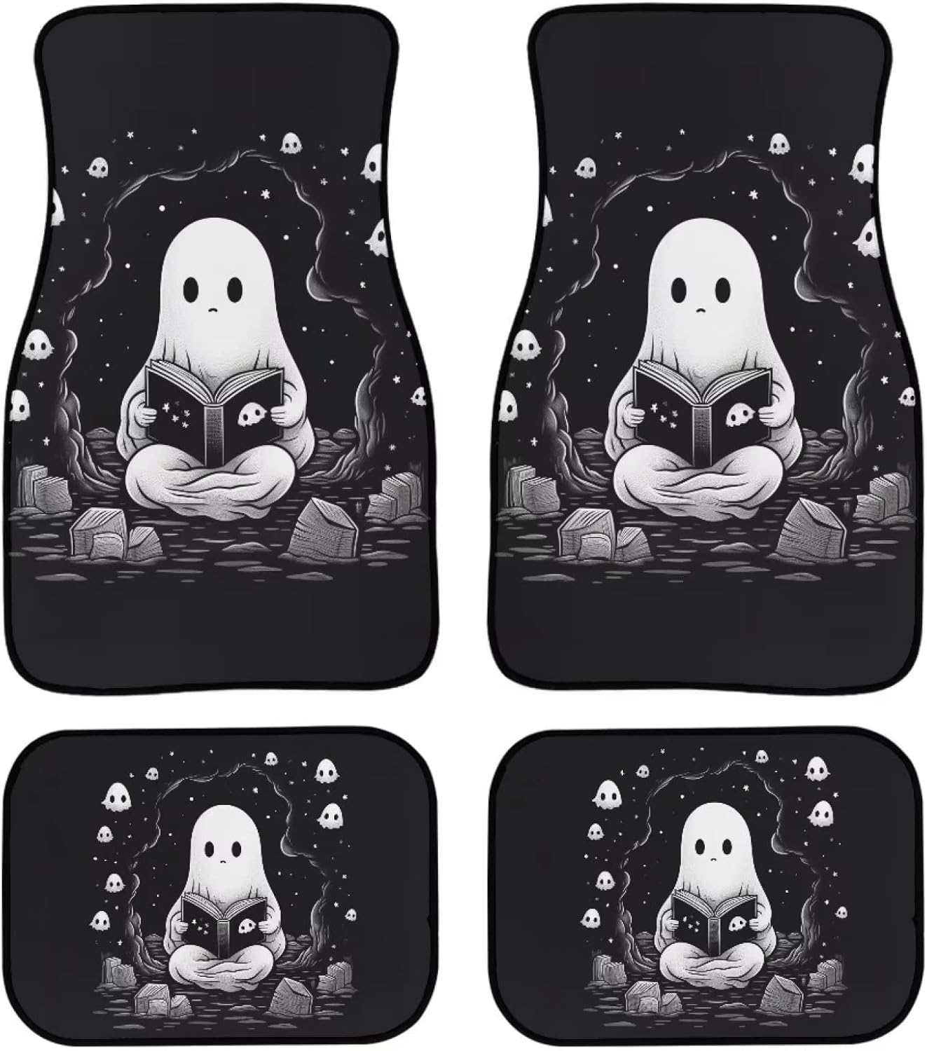 Halloween Car Mats Halloween Ghost Reading Book Car Floor Mats Black White