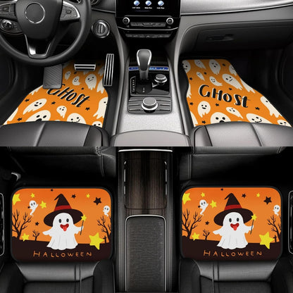 Halloween Car Mats Halloween Cute Ghost Witch Hat Pattern Car Floor Mats Black Orange