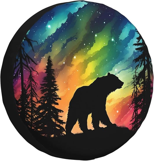 Bear Spare Tire Cover Bear Silhouette At Night Forest Tire Covers Colorful