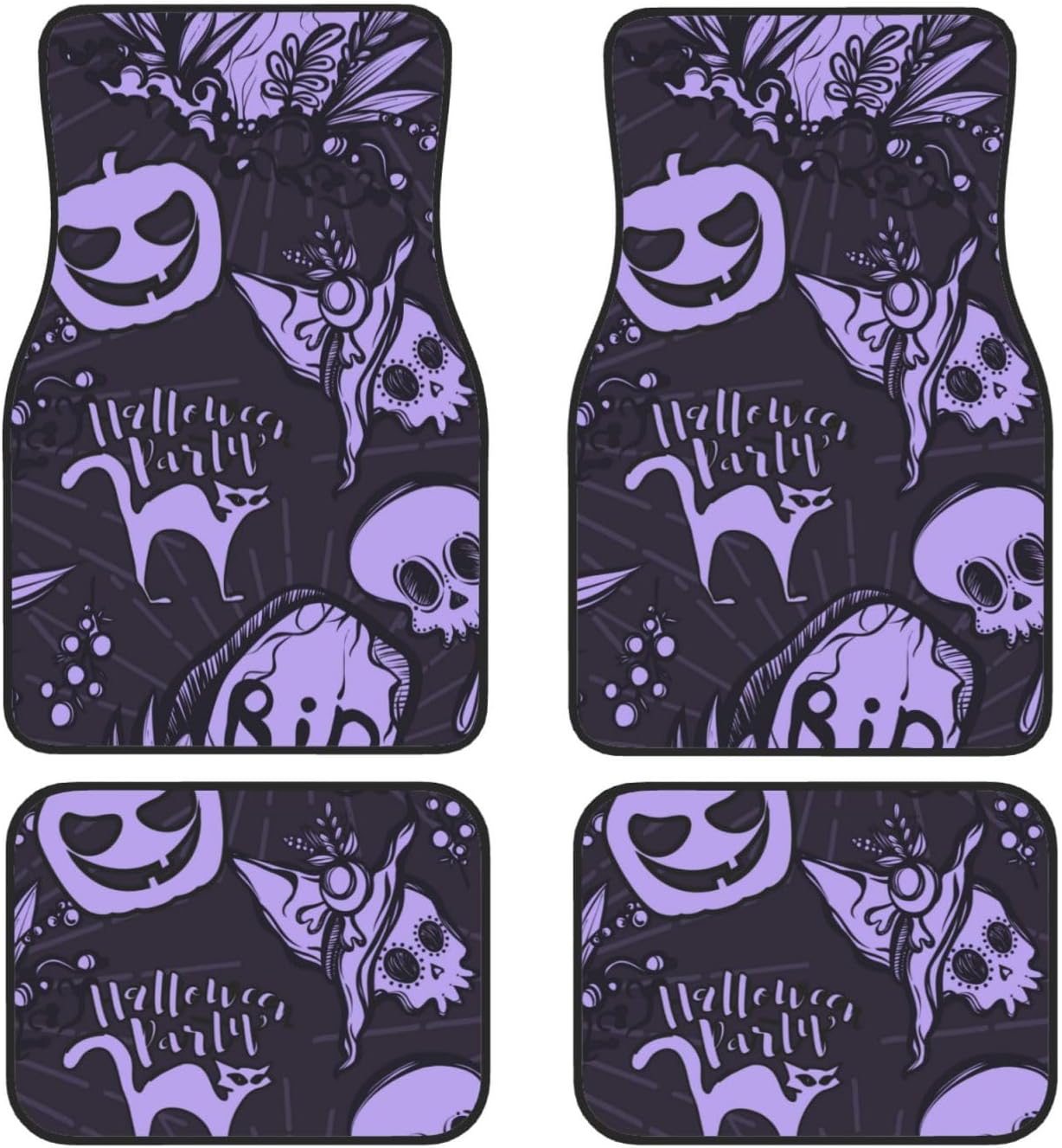 Halloween Car Mats Halloween Party Cat Skull Pumpkin Car Floor Mats Black Purple