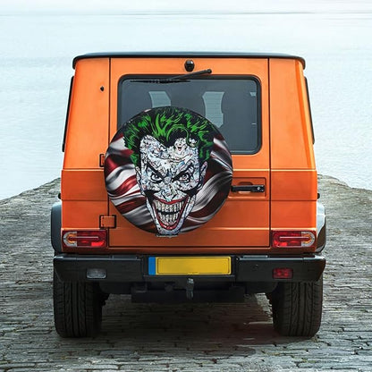 Joker Spare Tire Cover DC Joker Face Doodle Pattern American Flag Tire Covers Colorful