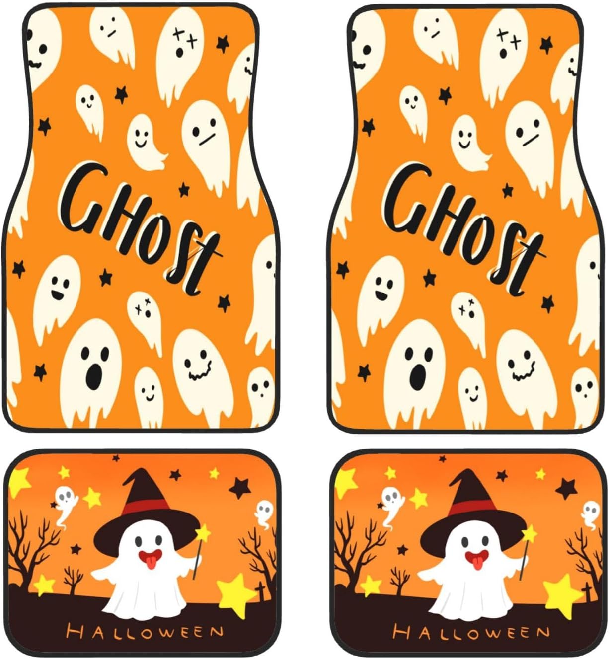 Halloween Car Mats Halloween Cute Ghost Witch Hat Pattern Car Floor Mats Black Orange