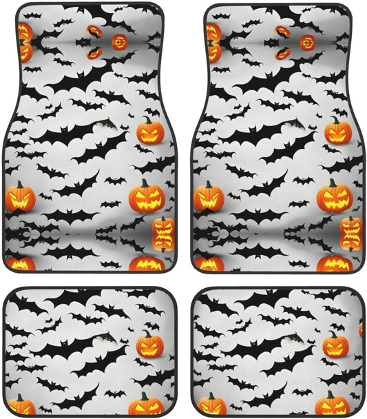 Halloween Car Mats Halloween Flying Bats Pumpkin Pattern Car Floor Mats Black Gray