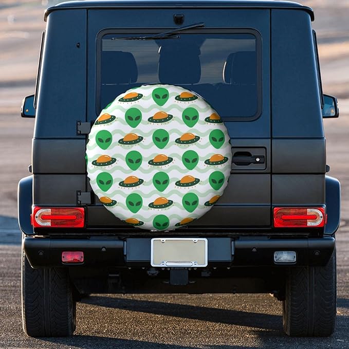 Alien Spare Tire Cover Alien And UFO Pattern Tire Covers White Green