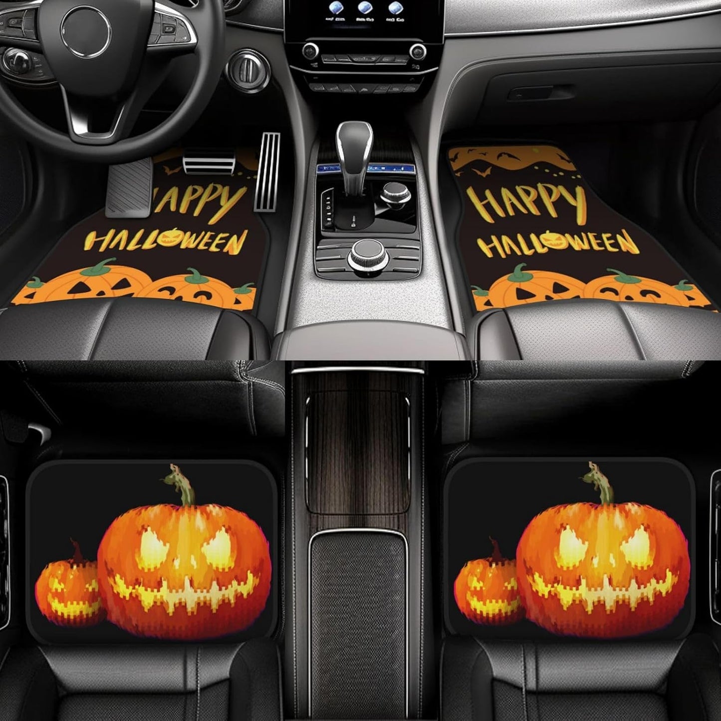 Halloween Car Mats Happy Halloween Ghost Pumpkin Pattern Car Floor Mats Black Orange