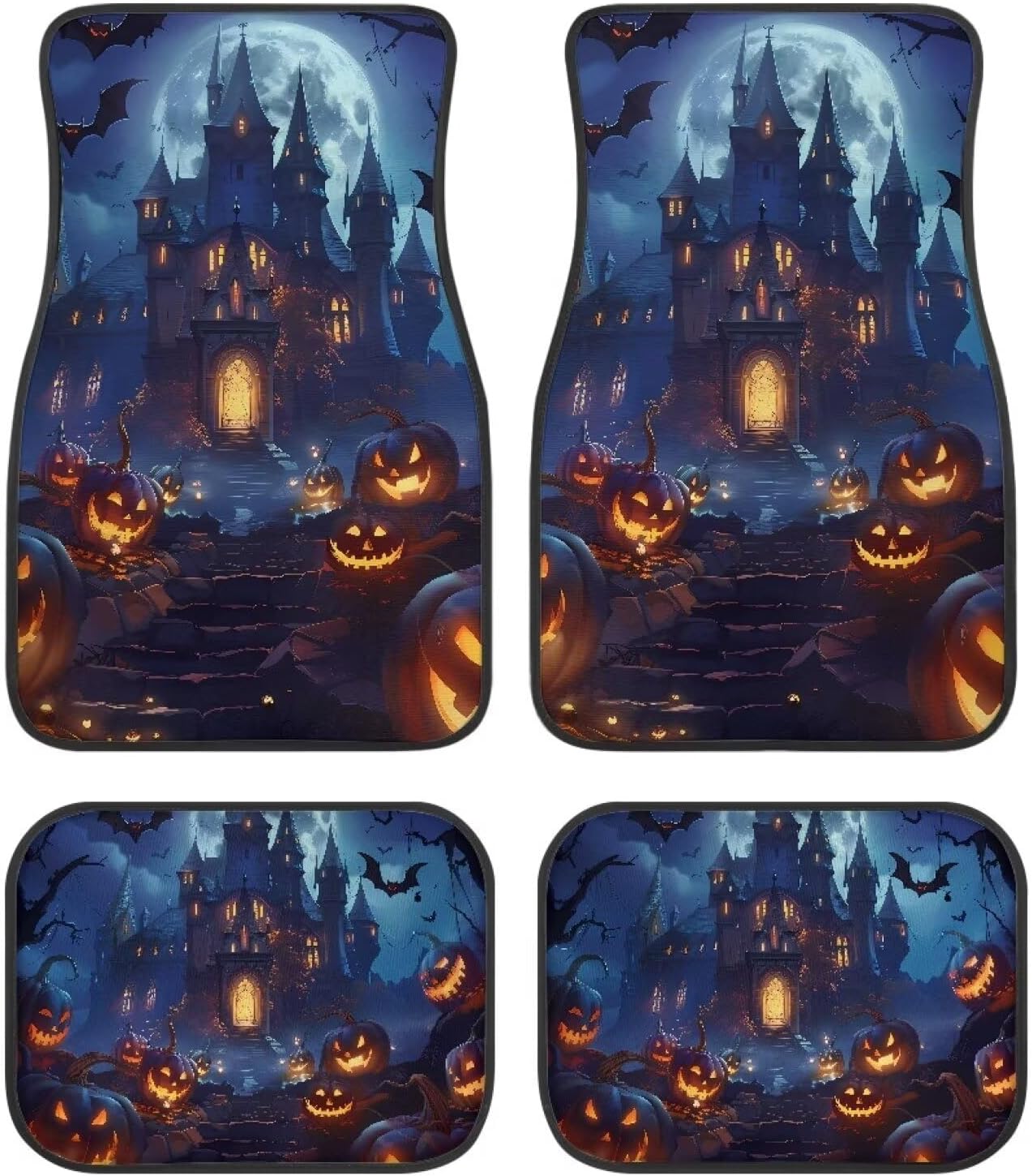 Halloween Car Mats Halloween Haunted Castle Pumpkin Pattern Car Floor Mats Black Orange