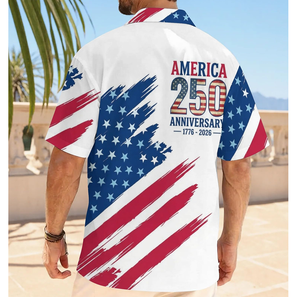 Men’s U.S. 250th Anniversary Hawaiian Shirt, Patriotic American Flag Button Down, 1776 2026 Independence Day Outfit