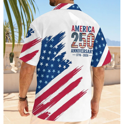 Men’s U.S. 250th Anniversary Hawaiian Shirt, Patriotic American Flag Button Down, 1776 2026 Independence Day Outfit