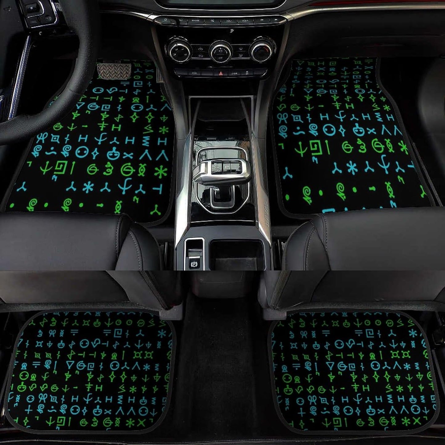 Alien Car Mats Alien Hieroglyphs Symbols Pattern Car Floor Mats Black Blue