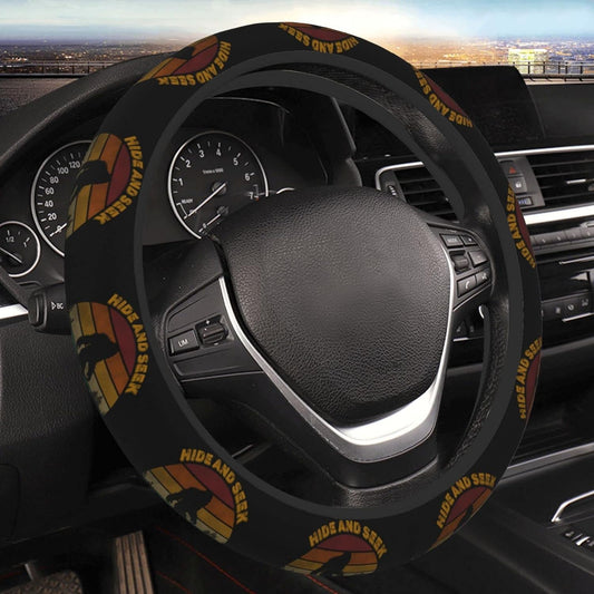 Bigfoot Steering Wheel Cover Vintage Bigfoot Hide And Seek Driving Wheel Cover Black Orange