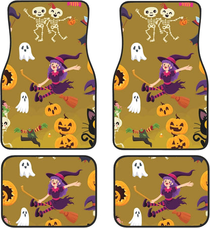 Halloween Car Mats Halloween Cute Witch Girl Ghost Pumpkin Car Floor Mats Brown