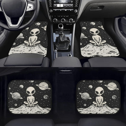 Alien Car Mats Cartoon Alien Sitting On Planet Car Floor Mats Black Gray