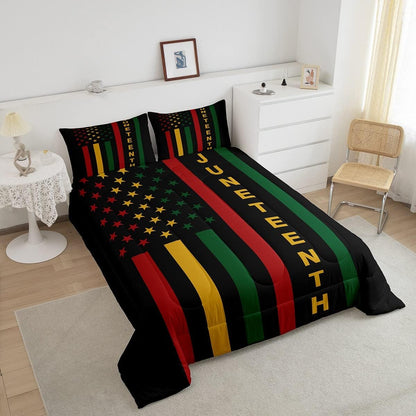 Juneteenth Bedding Set Juneteenth American Flag Star And Stripes Duvet Covers Red Green Unique Gift