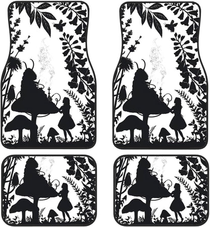 Alice In Wonderland Car Mats Alice With Mr Caterpillar Silhouette Car Floor Mats Black White