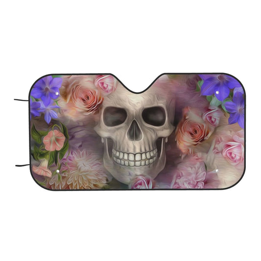 Skull Car Sun Shade Skull And Tropical Flower Winshield Sun Shade Colorful