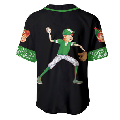 Disney Jersey Disney Peter Pan Playing As Pitcher Graphic Green Black Jersey Shirt Disney Baseball Jersey Peter Pan Baseball Jersey