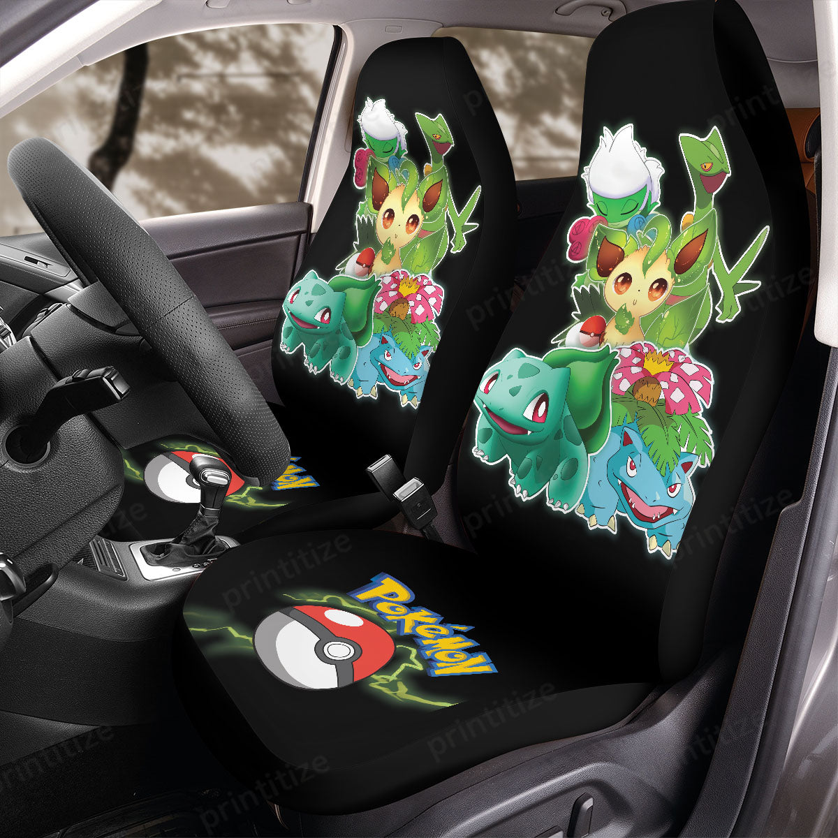 PKM Car Seat Covers Cute Grass Type PKM Graphic Seat Covers Black