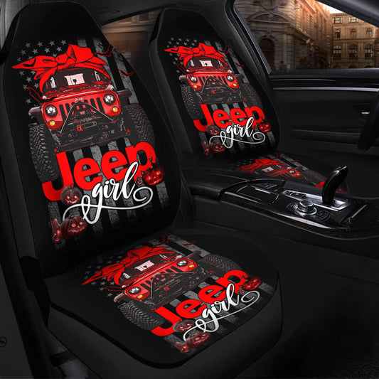 Halloween American Flag Red Jeep Girl Car Seat Covers