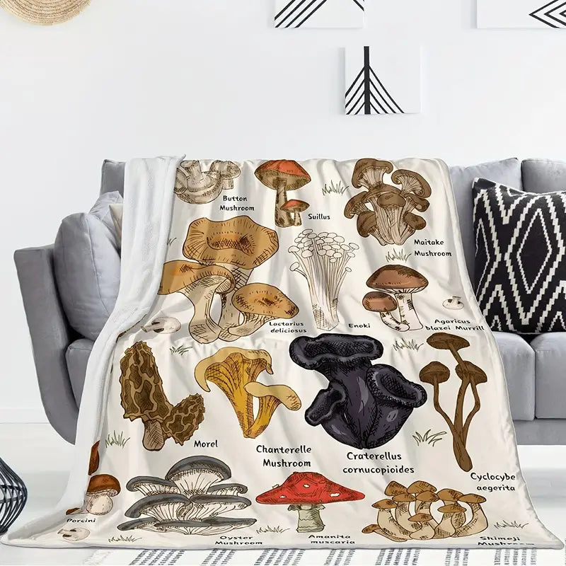 Mushroom Blanket Mushroom And Name Pattern Blanket White Brown