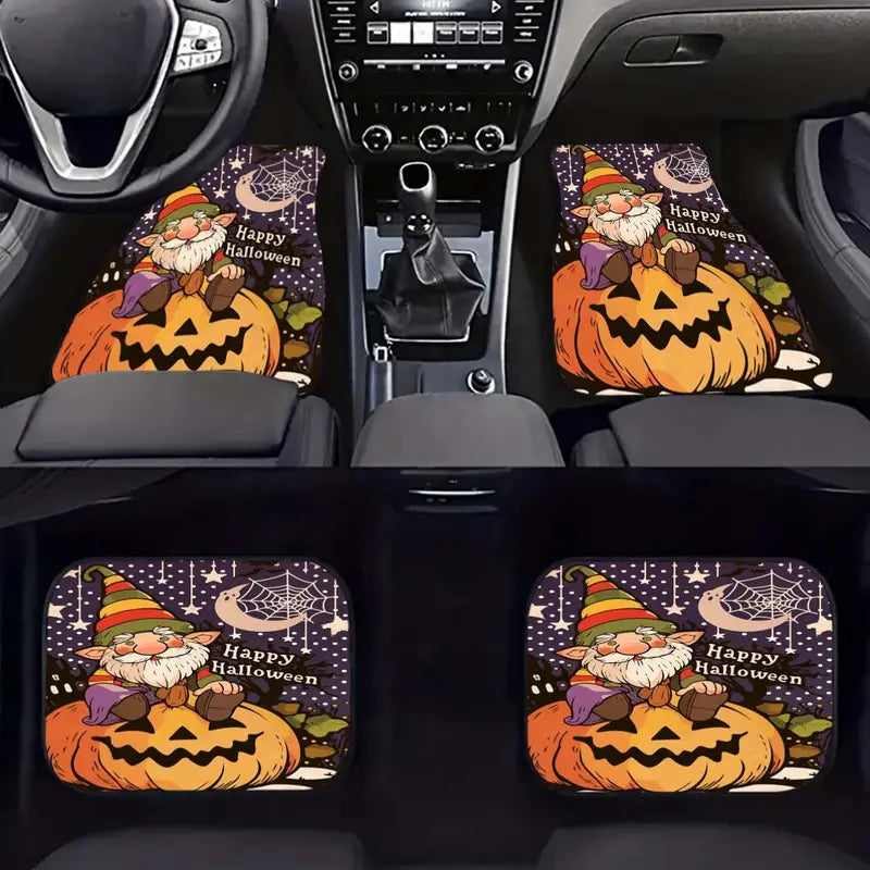 Halloween Car Mats Happy Halloween Gnome And Pumpkin Car Floor Mats Colorful