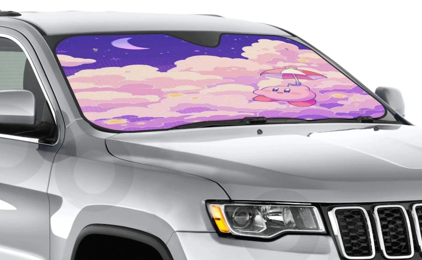 Kirby Car Sun Shade Kirby With Umbrella On The Cloud Winshield Sun Shade Pink Purple