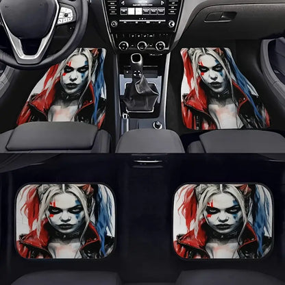 Harley Quinn Car Mats DC Cool Harley Quinn Fighting Style Car Floor Mats Red Blue