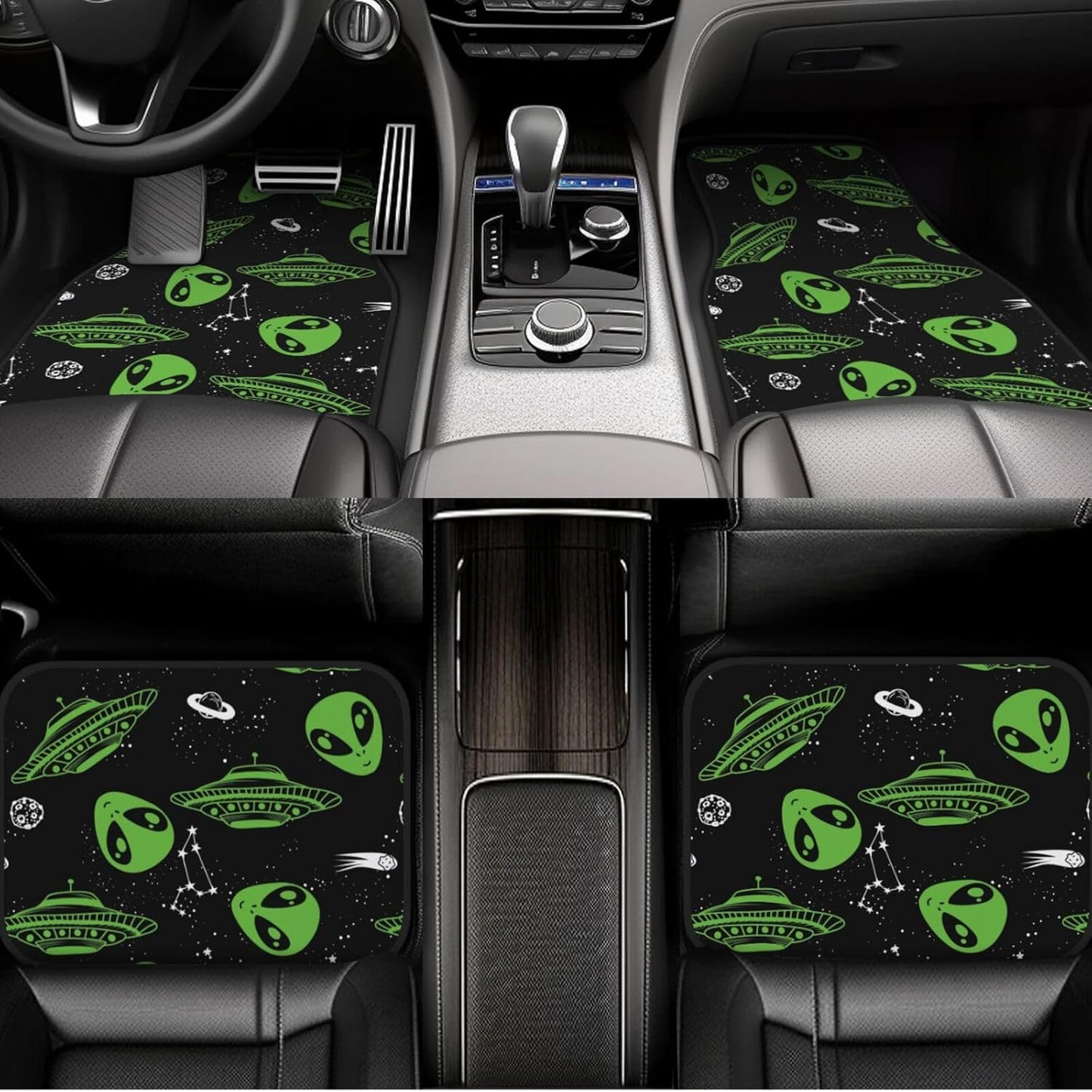 Alien Car Mats Alien And UFO Constellations Pattern Car Floor Mats Black Green