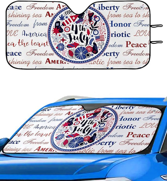 4th Of July Car Sun Shade Celebration 4th Of July Winshield Sun Shade Red Blue