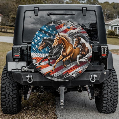 Horse Spare Tire Cover American Flag Running Horse Graphic Tire Covers Colorful